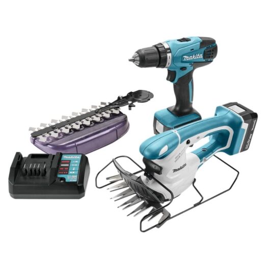 Винтоверт и ножица за трева Makita DK14004X1 14.4V в комплект с 2 батерии и зарядно