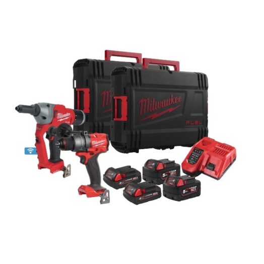 Комплект акумулаторни винтоверт и нитачка Milwaukee M18FPP2G3-524X 18V в комплект с 4 батерии куфар и зарядно