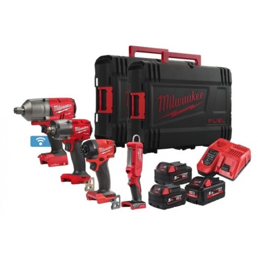 Комплект акумулаторни машини гайковерти 2 броя винтоверт и фенер Milwaukee M18FPP4G3-553X 18V