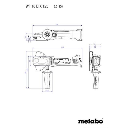 Акумулаторен ъглошлайф с плоска глава METABO WF 18 LTX 125, 18V, 125mm - Image 4