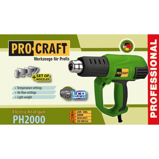 Пистолет за горещ въздух PROCRAFT PH2000, 2000W, 50-650°C - Image 6