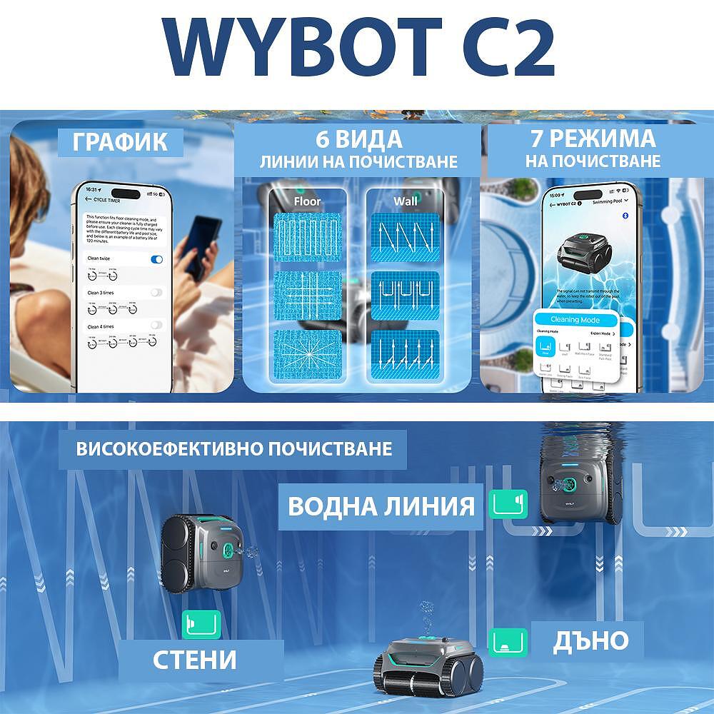 Безкабелен робот за басейни с двойна филтрация Wybot C2 - Image 11