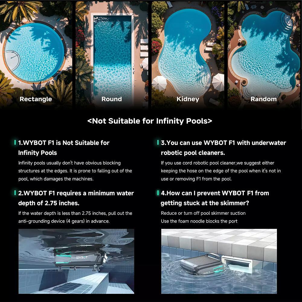 Акумулаторен скимер за почистване на повърхността на водата на басейни с соларно или DC зареждане Wybot F1 - Image 7